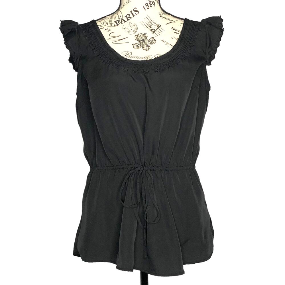 Old Navy (M) Cap Flutter Sleeve Embroidery Detail Waist Tie Round Neck Blouse